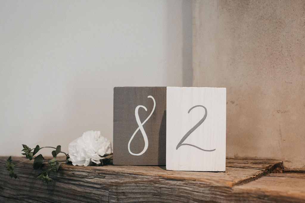 Upright wood numerical table numbers - white on grey or grey on white